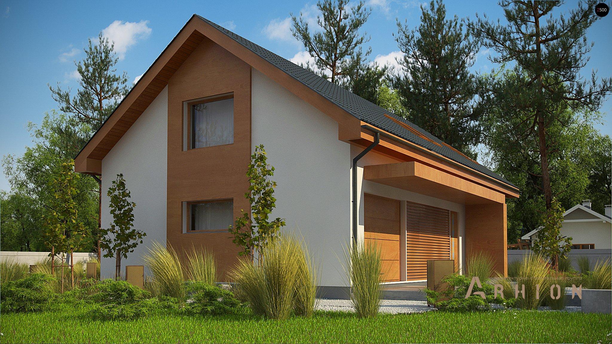 5. Проект одноэтажного дома в канадском стиле с двускатной кровлей, Z232 A, площадью - 179 кв c мансардой, терассой, гаражом